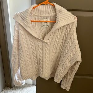 Abercrombie & Fitch Cable Notch-Neck Sweater (Cream)
